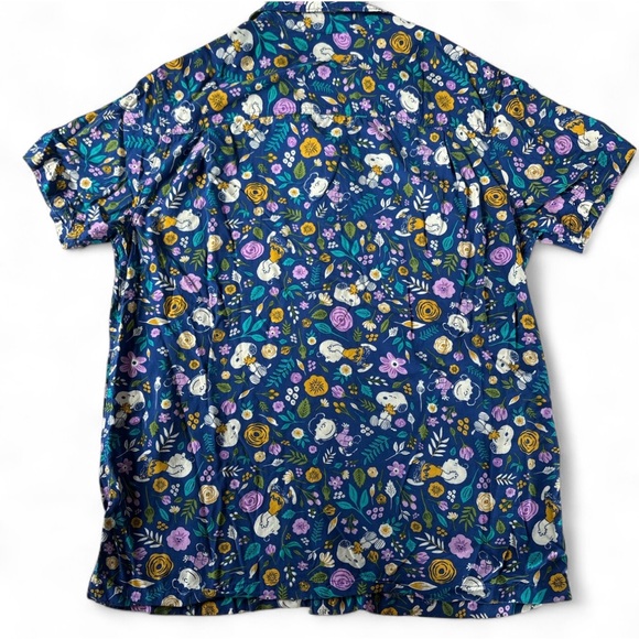 Peanuts Snoopy Charlie Brown Lucy Hawaiian Blue Floral Button Shirt Sz M Pocket - Picture 3 of 3
